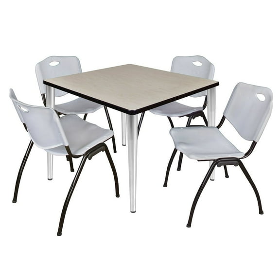 Regency 36 in. Square Breakroom Table- Maple Top, Chrome Base & 4 M Stack Chairs- Grey