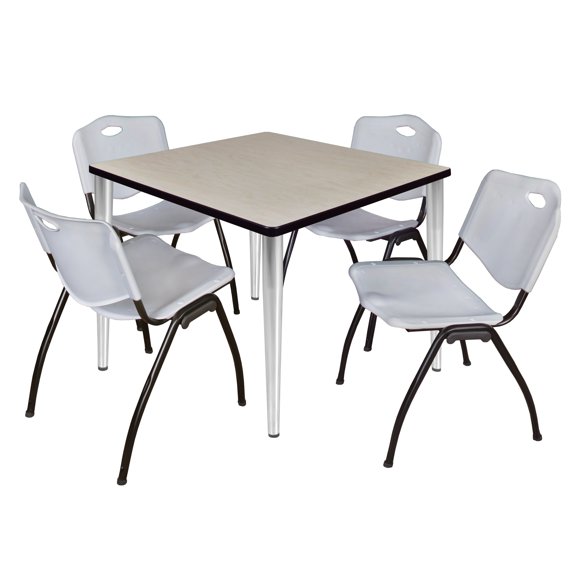 Regency Kahlo 36 in. Square Breakroom Table- Maple Top, Chrome Base & 4 M Stack Chairs- Grey