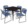 thumbnail image 1 of Regency Kahlo 36 in. Square Breakroom Table- Mocha Walnut Top, Black Base & 4 Zeng Stack Chairs- Blue, 1 of 8