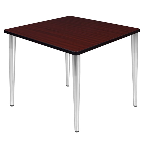 Regency Kahlo 42 in. Square Breakroom Table- Mahogany Top, Chrome Tapered Legs