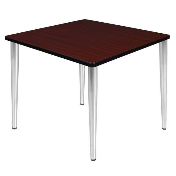 Regency 42 in. Square Breakroom Table- Mahogany Top, Chrome Tapered Legs