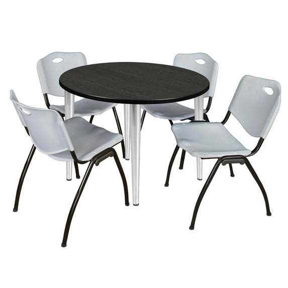Regency Kahlo 42 in. Round Breakroom Table- Ash Grey Top, Chrome Base & 4 M Stack Chairs- Grey