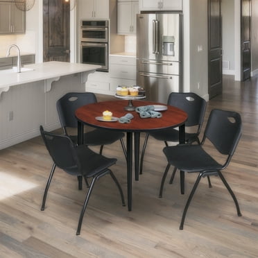 Regency Kahlo 42 in. Round Breakroom Table- Cherry Top, Black Base & 4 M Stack Chairs- Black