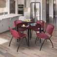thumbnail image 1 of 42" Round Breakroom Table- Mahogany Top- Black Base & 4 Stack Chairs- Burgundy, 1 of 6