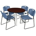 thumbnail image 1 of Regency Kahlo 42 in. Round Breakroom Table- Mahogany Top, Chrome Base & 4 Zeng Stack Chairs- Blue, 1 of 8
