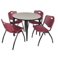 thumbnail image 1 of 42" Round Breakroom Table- Maple Top- Black Base & 4 Stack Chairs- Burgundy, 1 of 8