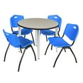 thumbnail image 1 of Kahlo 42" Round Breakroom Table- Maple Top- Chrome Base & 4 Stack Chairs- Blue, 1 of 9