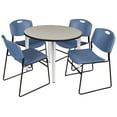 thumbnail image 1 of Regency Kahlo 42 in. Round Breakroom Table- Maple Top, Chrome Base & 4 Zeng Stack Chairs- Blue, 1 of 8