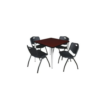 Regency Kahlo 42 in. Square Breakroom Table- Mahogany Top, Chrome Base & 4 M Stack Chairs- Black