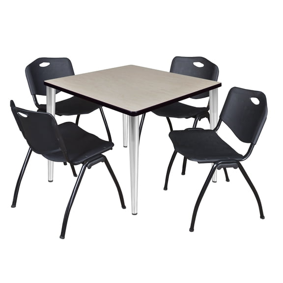 Regency Kahlo 42 in. Square Breakroom Table- Maple Top, Chrome Base & 4 M Stack Chairs- Black