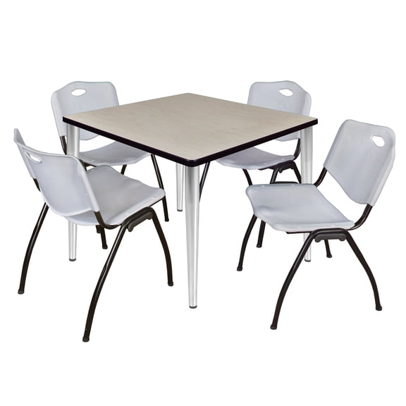 Regency Kahlo 42 in. Square Breakroom Table- Maple Top, Chrome Base & 4 M Stack Chairs- Grey