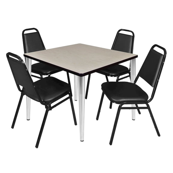 Regency 42 Square Breakroom Table- Maple Top, Chrome Base & 4 Stack Chairs- Black