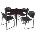 thumbnail image 1 of Regency Kahlo 42 in. Square Breakroom Table- Mocha Walnut Top, Black Base & 4 Zeng Stack Chairs- Black, 1 of 8