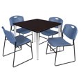thumbnail image 1 of Regency Kahlo 42 in. Square Breakroom Table- Mocha Walnut Top, Chrome Base & 4 Zeng Stack Chairs- Blue, 1 of 8