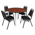 thumbnail image 1 of Regency 48 Round Breakroom Table- Cherry Top, Chrome Base & 4 Stack Chairs- Black, 1 of 9