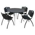 thumbnail image 1 of Kahlo 48" Round Breakroom Table- Grey Top- Chrome Base & 4 Stack Chairs- Black, 1 of 8