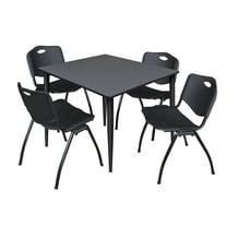 Regency Kahlo 48 in. Square Breakroom Table- Grey Top, Black Base & 4 M Stack Chairs- Black
