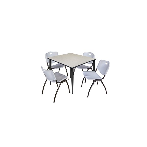 Kahlo 48" Square Breakroom Table- Maple Top- Black Base & 4 Stack Chairs- Grey