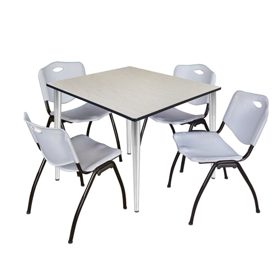 Kahlo 48" Square Breakroom Table- Maple Top- Chrome Base & 4 Stack Chairs- Grey