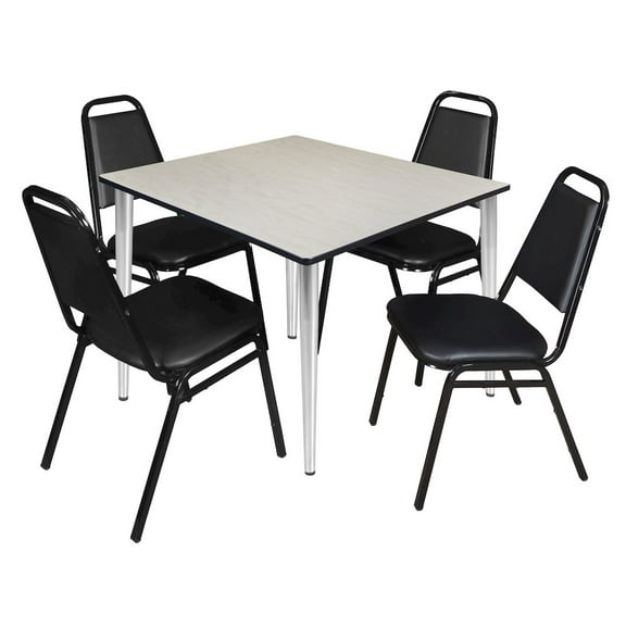 Regency 48 Square Breakroom Table- Maple Top, Chrome Base & 4 Stack Chairs- Black