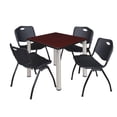 thumbnail image 1 of Kee 30" Square Breakroom Table- Mahogany/ Chrome & 4 'M' Stack Chairs- Black, 1 of 6