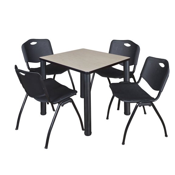 Regency Kee 30 in Square Breakroom Table- Maple Top, Black Legs, 4 M Stack Chairs- Black