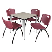 Regency Kee 30 in Square Breakroom Table- Maple Top, Chrome Legs, 4 M Stack Chairs- Burgundy