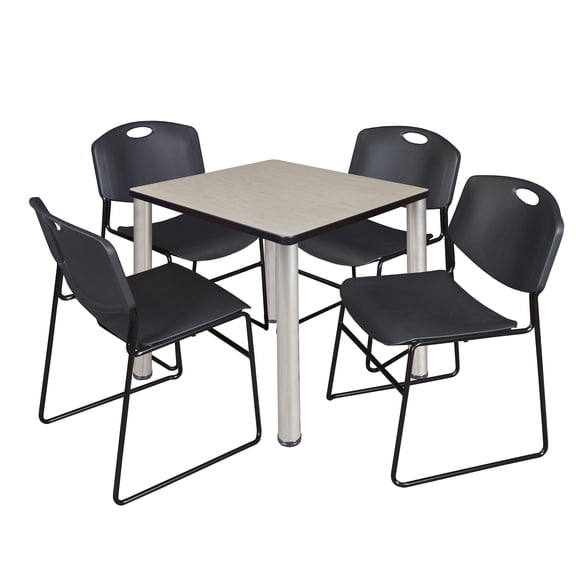 Regency Kee 30" Square Breakroom Table- Maple/ Chrome & 4 Zeng Stack Chairs- Black