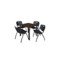 thumbnail image 1 of Regency Kee 30" Square Breakroom Table- Neo Walnut/ Black & 4 'M' Stack Chairs- Black, 1 of 9
