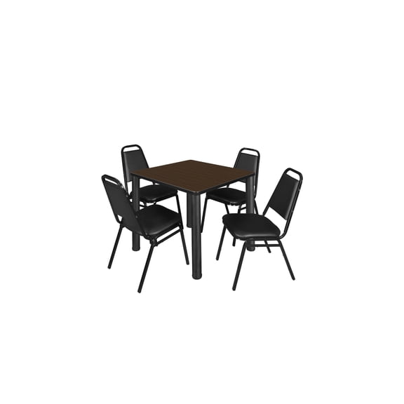 Regency Kee 30" Square Breakroom Table- Neo Walnut/ Black & 4 Restaurant Stack Chairs- Black