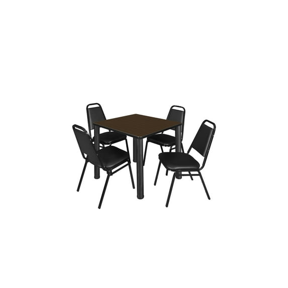 Regency Kee 30" Square Breakroom Table- Neo Walnut/ Black & 4 Restaurant Stack Chairs- Black