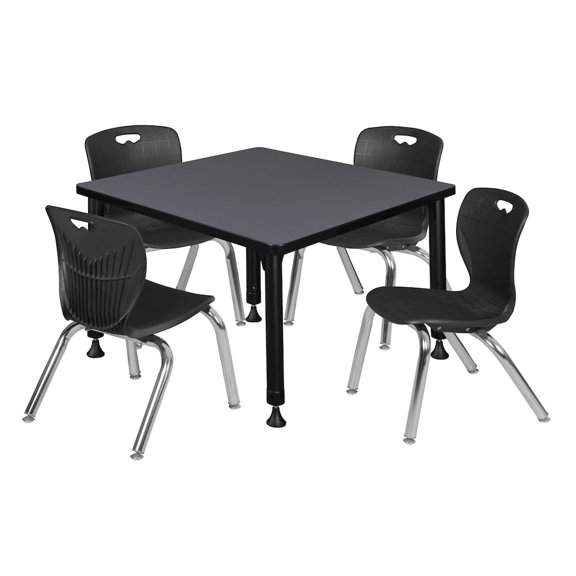 Regency 30 Square Adjustable Classroom Table- Grey & 4 Andy 12 Stack Chairs- Black