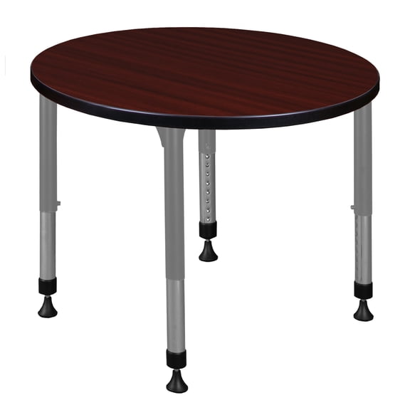 Regency Kee 30 in.Round Height Adjustable Classroom Activity Table- Mahogany & Grey Base