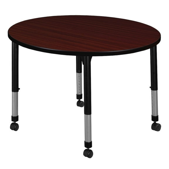 Regency 30 in. Round Height Adjustable Mobile Classroom Activity Table- Mahogany