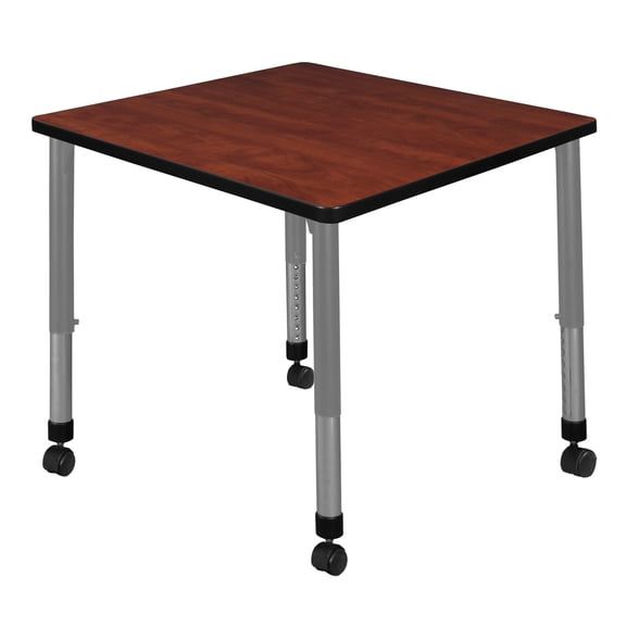 Regency Kee 30 in. Square Height Adjustable Mobile Classroom Activity Table- Cherry Top & Grey Base