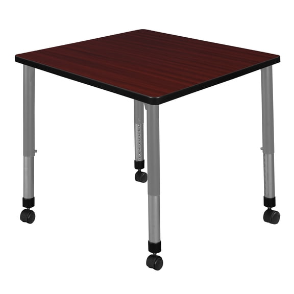 Regency Kee 30 in. Square Height Adjustable Mobile Classroom Activity Table- Mahogany & Grey Base