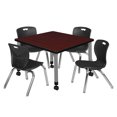 thumbnail image 1 of Regency Kee 30 in. Square Mobile Adjustable Classroom Table- Mahogany & 4 Andy 12 in. Stack Chairs- Black & Grey Base, 1 of 7