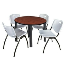 Regency 36 in Round Breakroom Table- Cherry Top, Black Legs, 4 M Stack Chairs- Grey
