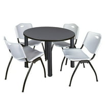 Regency 36 in Round Breakroom Table- Grey Top, Black Legs, 4 M Stack Chairs- Grey