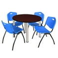 thumbnail image 1 of Regency 36 in Round Breakroom Table- Mahogany Top, Chrome Legs, 4 M Stack Chairs- Blue, 1 of 7
