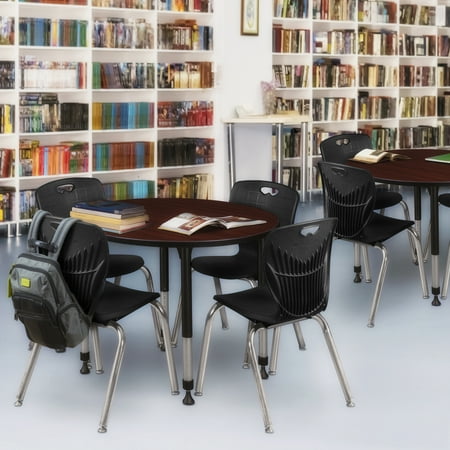 Regency Kee 36" Round Height Adjustable Classroom Table - Mahogany & 4 Andy 18-in Stack Chairs- Black