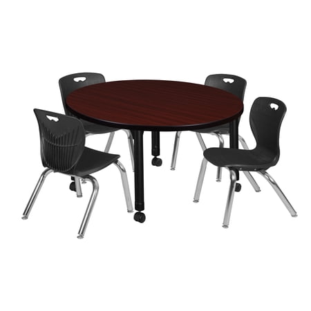 Regency Kee 36 in. Round Adjustable Classroom Table- Mahogany & 4 Andy 12 in. Stack Chairs- Black