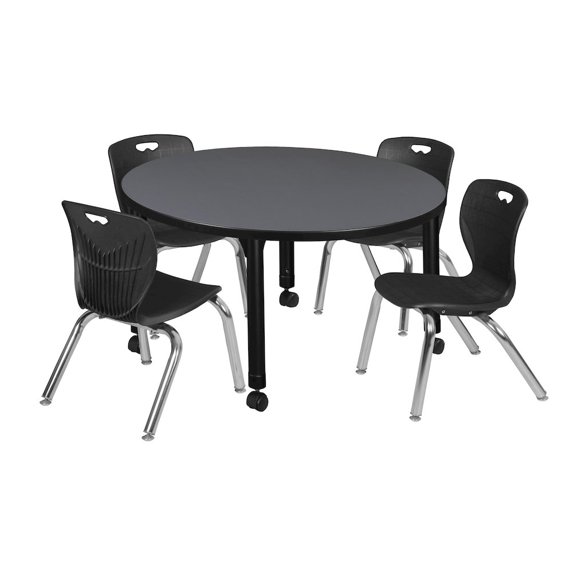 Regency 36 Round Adjustable Classroom Table- Grey & 4 Andy 12 Stack Chairs- Black