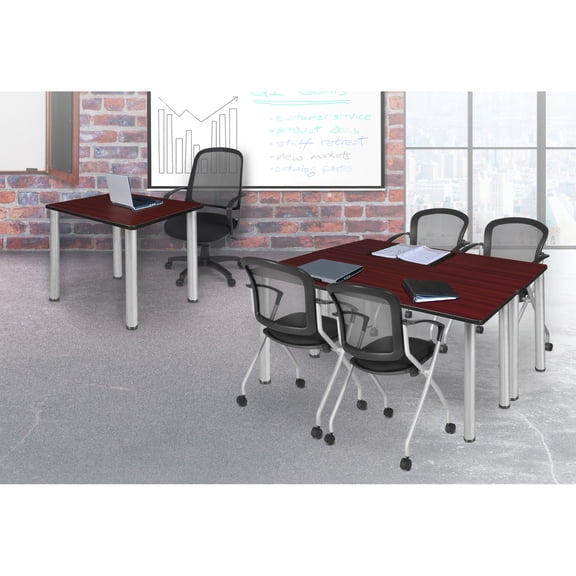 Kee 36in. Square Breakroom Table- Mahogany/ Chrome