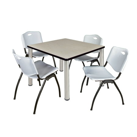 Regency Kee 36 in Square Breakroom Table- Maple Top, Chrome Legs, 4 M Stack Chairs- Grey