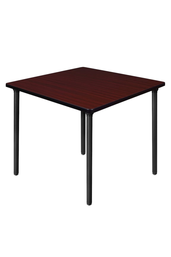 36 in. Medium Square Breakroom Table- Mahogany Top, Black Folding Legs