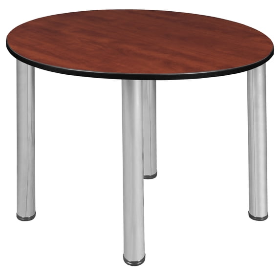Regency Kee 36 in. Round Slim Breakroom Table Table - Cherry Top, Chrome Legs