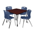 thumbnail image 1 of Regency Kee 36 in. Square Mobile Adjustable Classroom Table- Mahogany & 4 Andy 18 in. Stack Chairs- Blue & Grey Base, 1 of 7