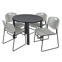 Regency 42 in Round Breakroom Table- Grey Top, Black Legs, 4 Zeng Stack Chairs- Grey