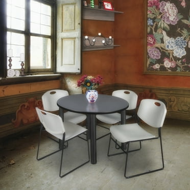 Regency Kee 42" Round Breakroom Table,Grey/ Blac TB42RNDGYBPBK44GY